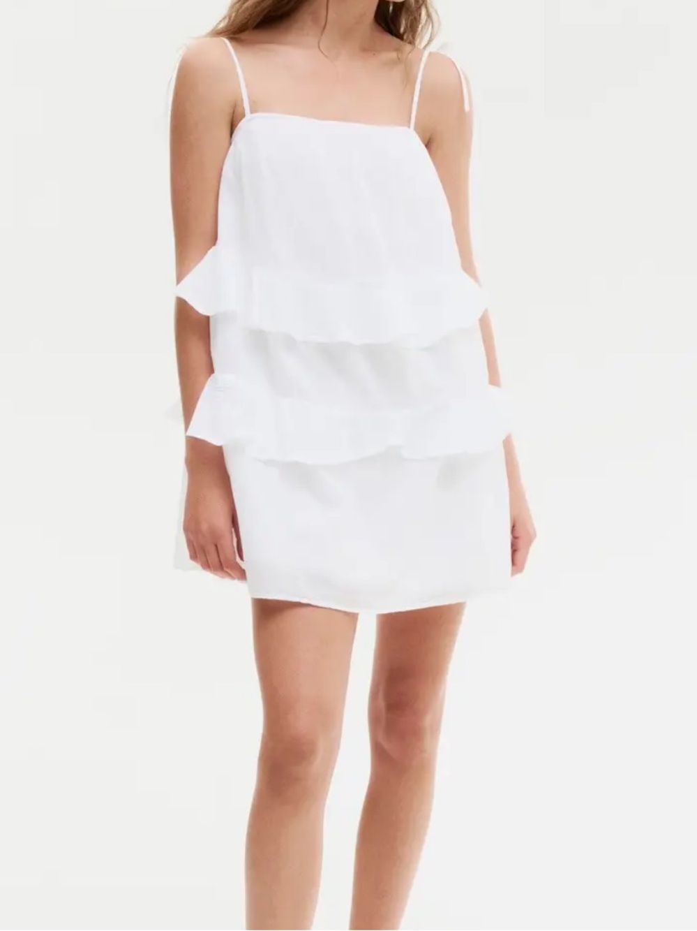 H&M 100% Cotton White Tiered Ruffle Mini Dress